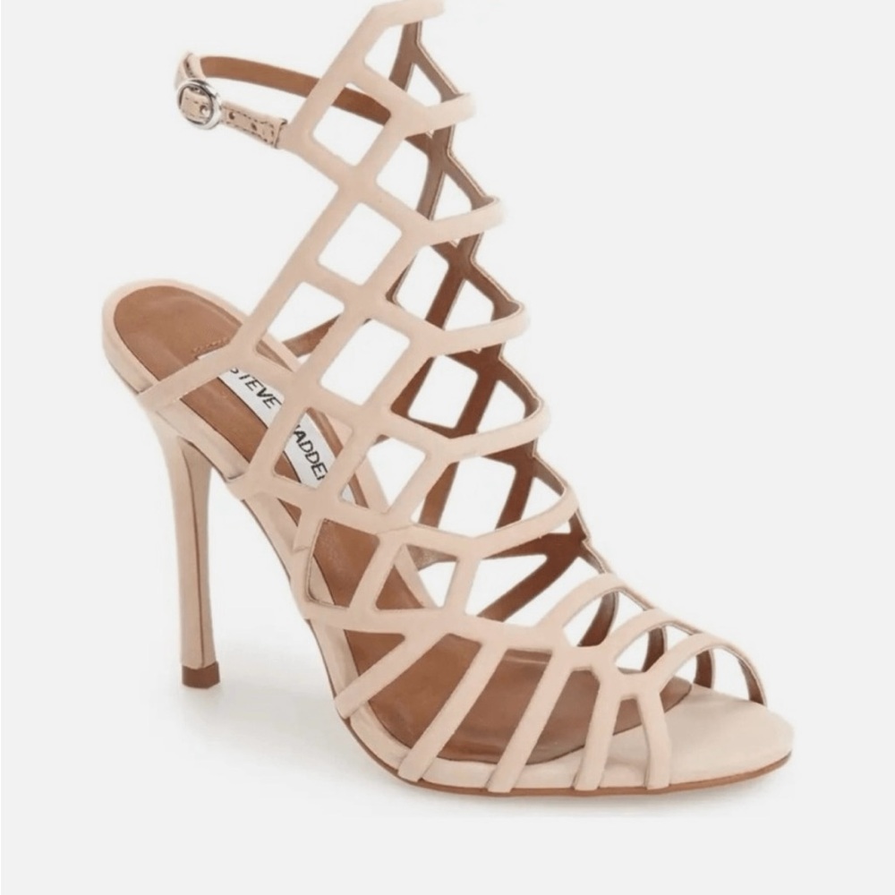 Steve Madden Women Slithur Heels in Beige caged, worn once